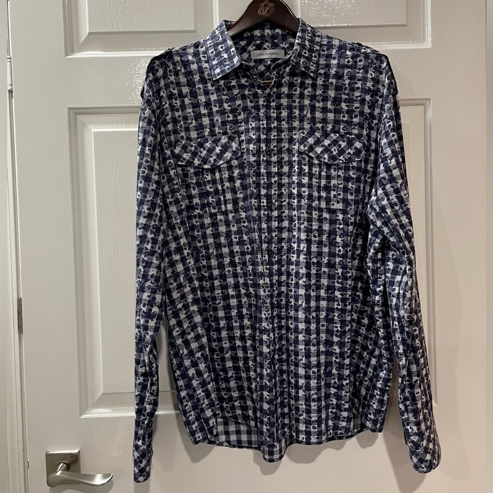 James Campbell. Long sleeve shirt. 100% Cotton.EUC. Extra buttons.No rips/stains